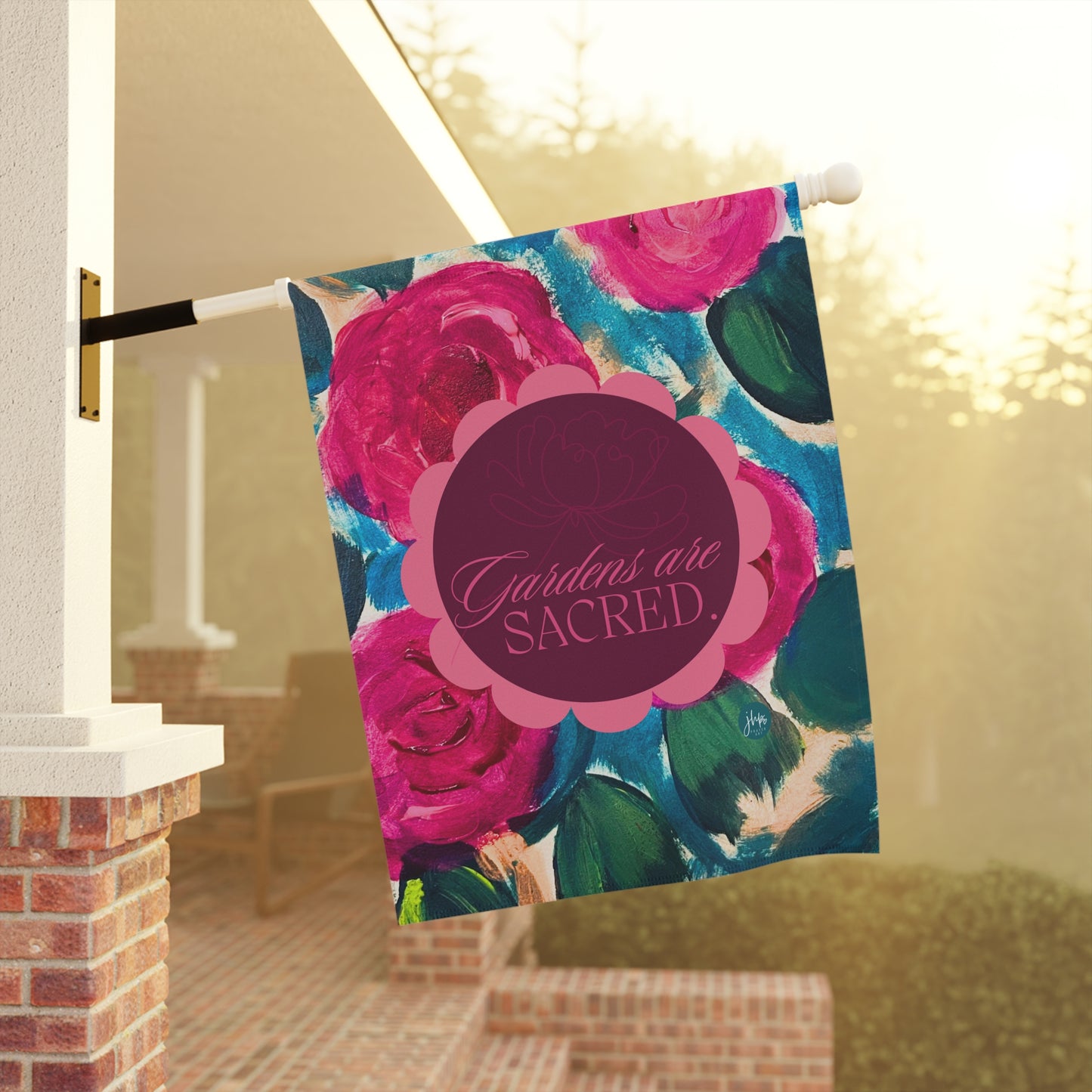 Garden Flag — “Gardens Are Sacred” Floral Decorative House & Garden Banner