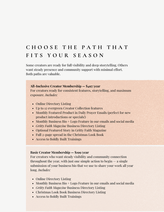 Creator’s Membership for the Purpose + Grit Marketplace