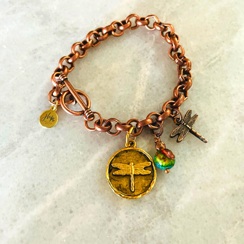 Dragonfly Flutters Copper Bracelet by jhp, Inspired