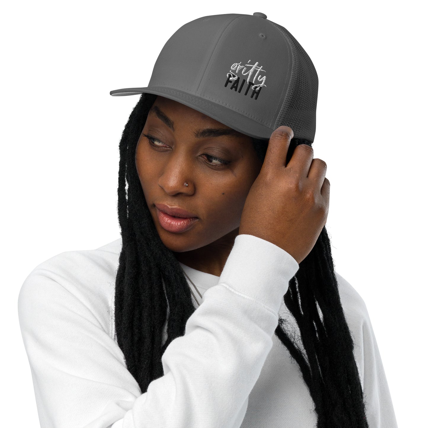 Gritty Faith Closed-back Trucker Cap White/Black Logo