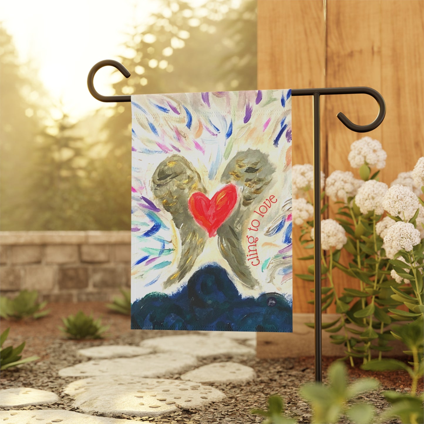 Cling to Love Garden Flag – Heart & Angel Wings Decorative House Banner