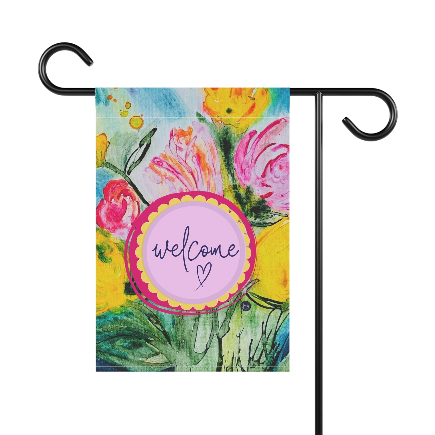 Welcome Floral Garden Flag — Colorful Watercolor Welcome Banner