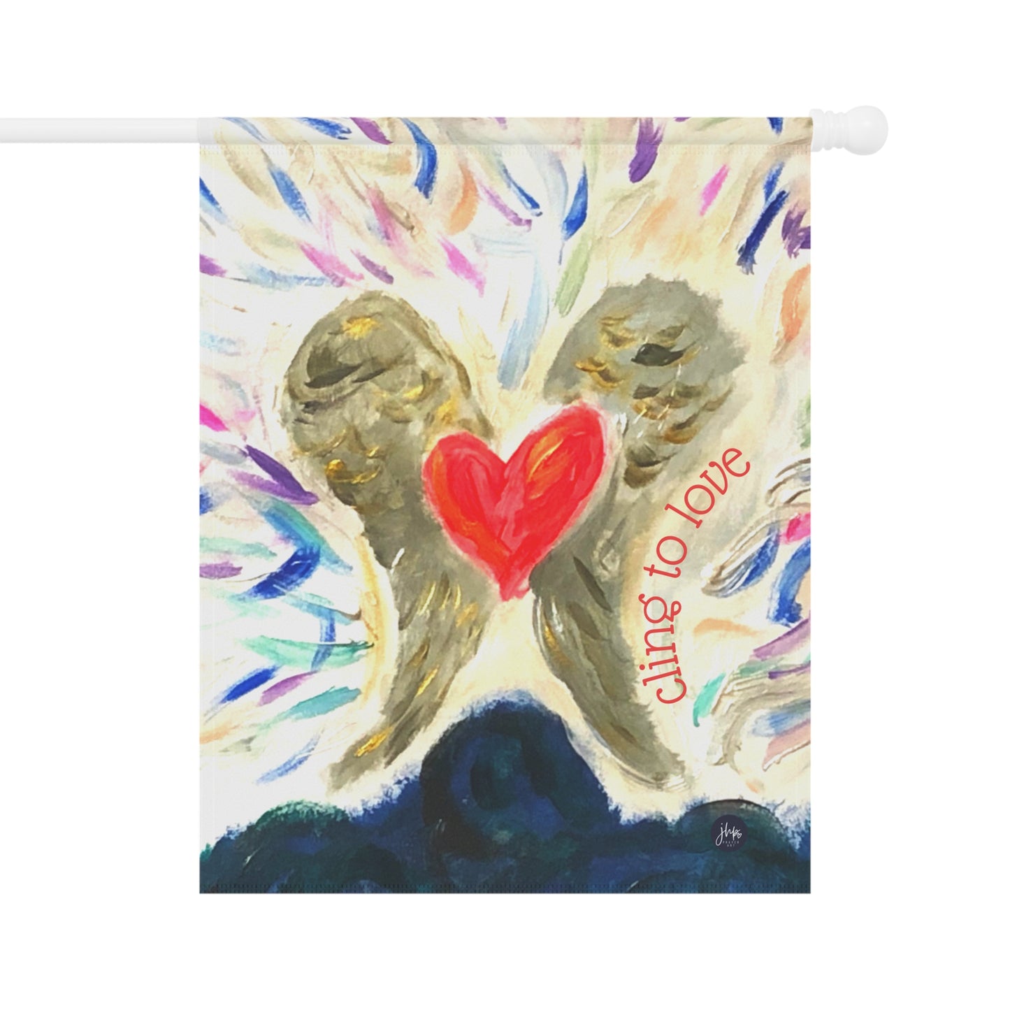 Cling to Love Garden Flag – Heart & Angel Wings Decorative House Banner