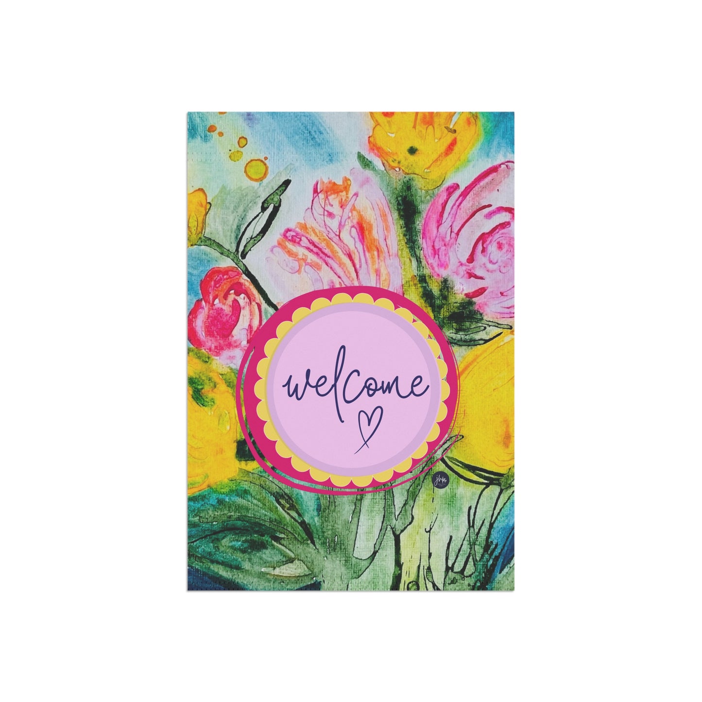 Welcome Floral Garden Flag — Colorful Watercolor Welcome Banner