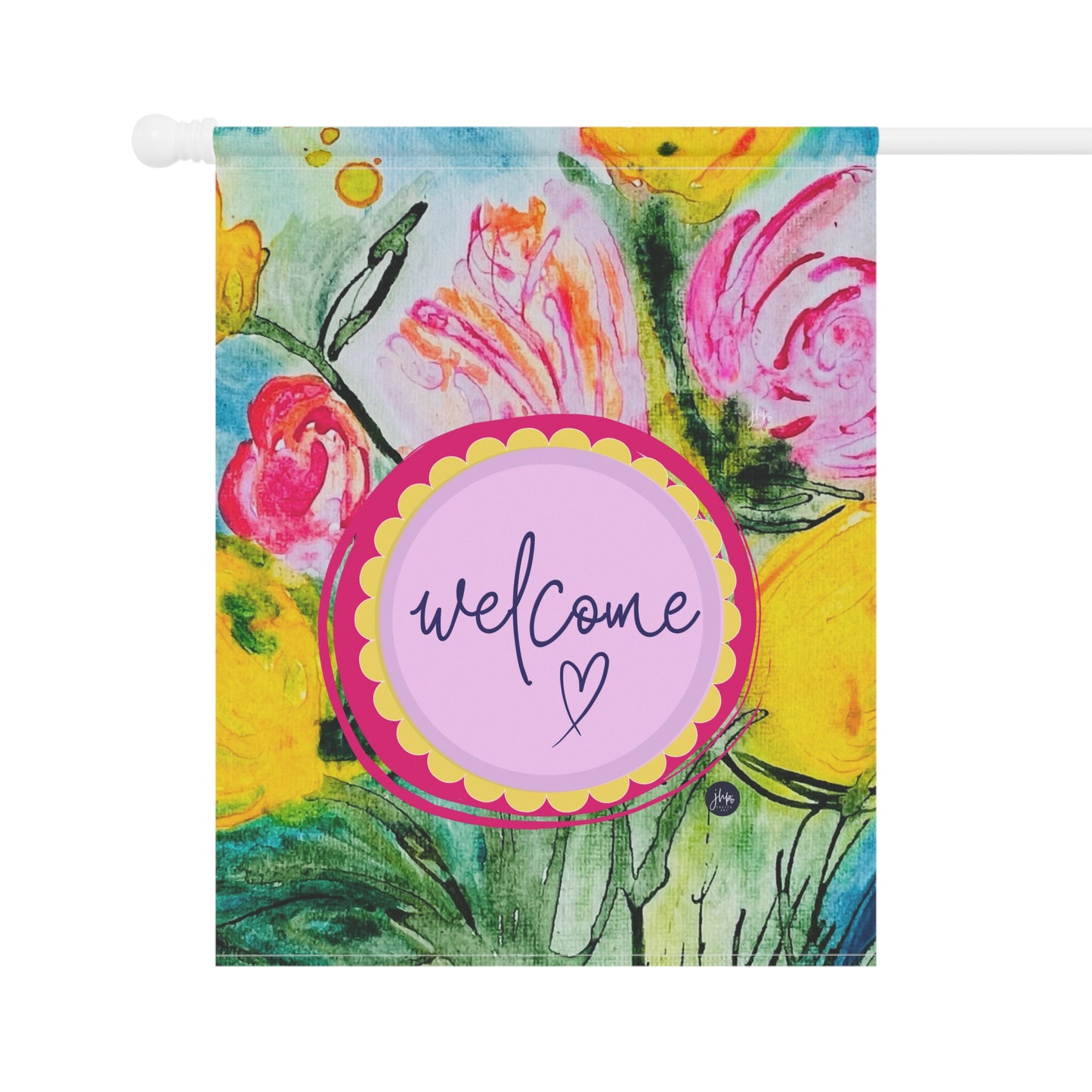 Welcome Floral Garden Flag — Colorful Watercolor Welcome Banner