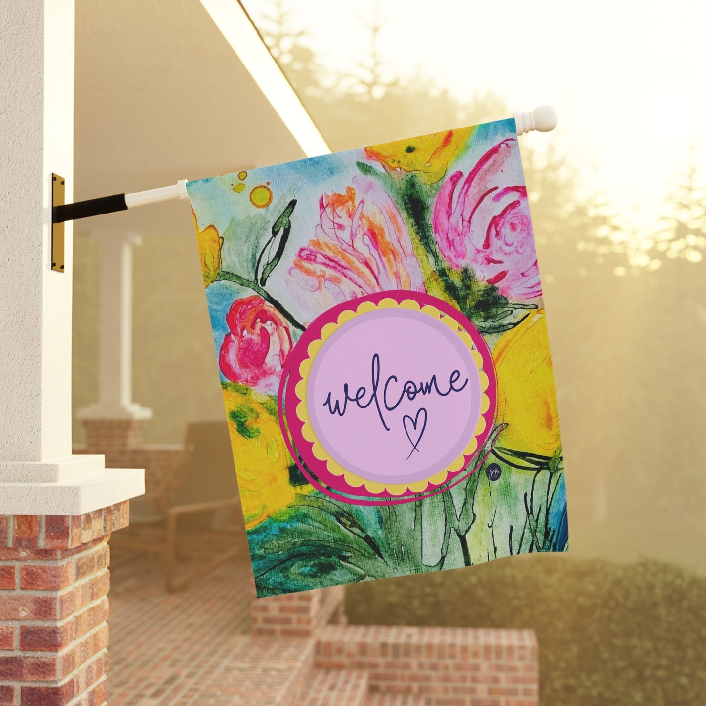 Welcome Floral Garden Flag — Colorful Watercolor Welcome Banner