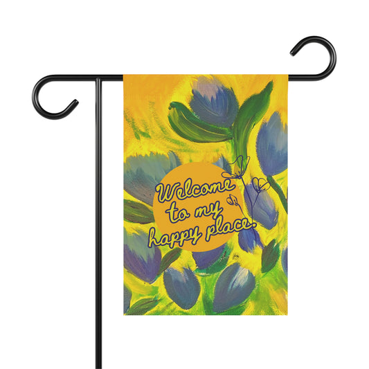 Garden Flag — "Welcome to My Happy Place" Floral Yard Banner