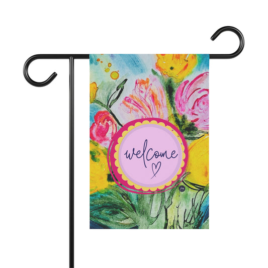 Welcome Floral Garden Flag — Colorful Watercolor Welcome Banner