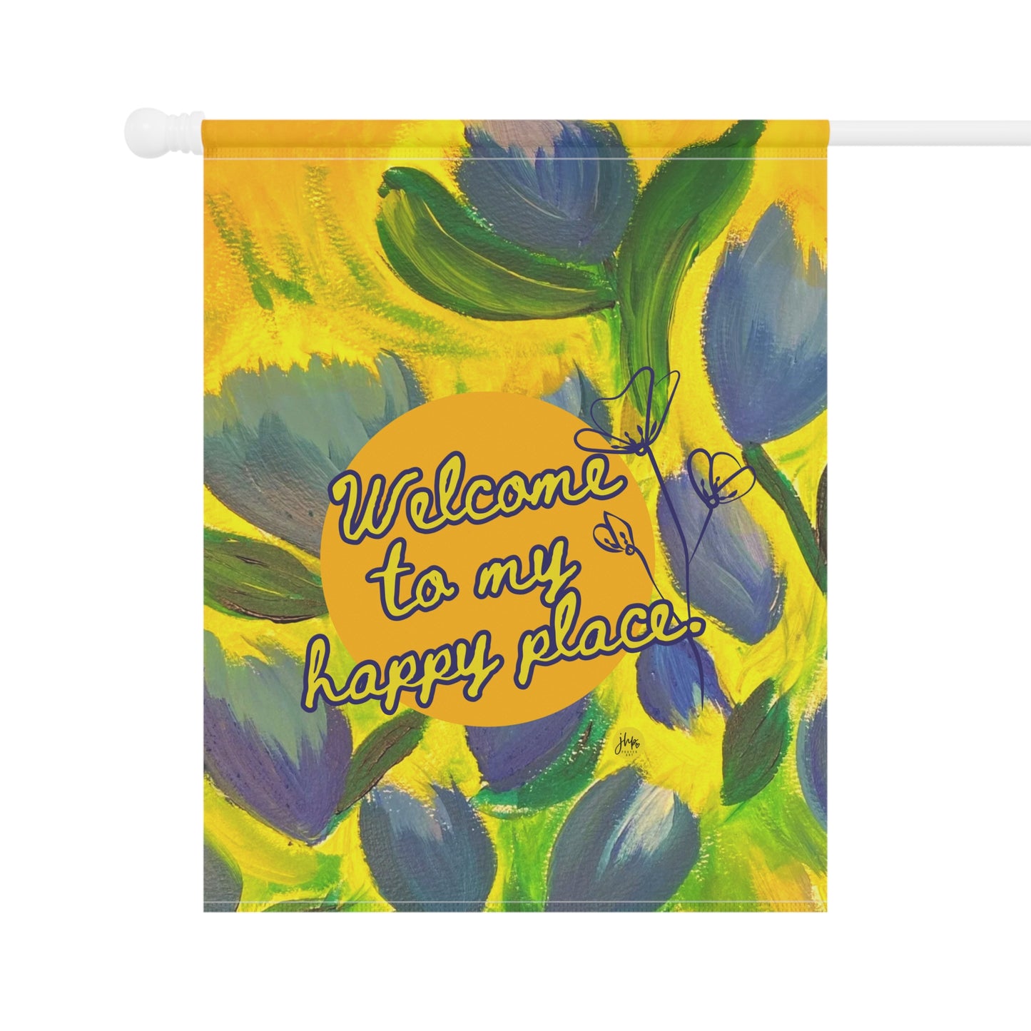 Garden Flag — "Welcome to My Happy Place" Floral Yard Banner