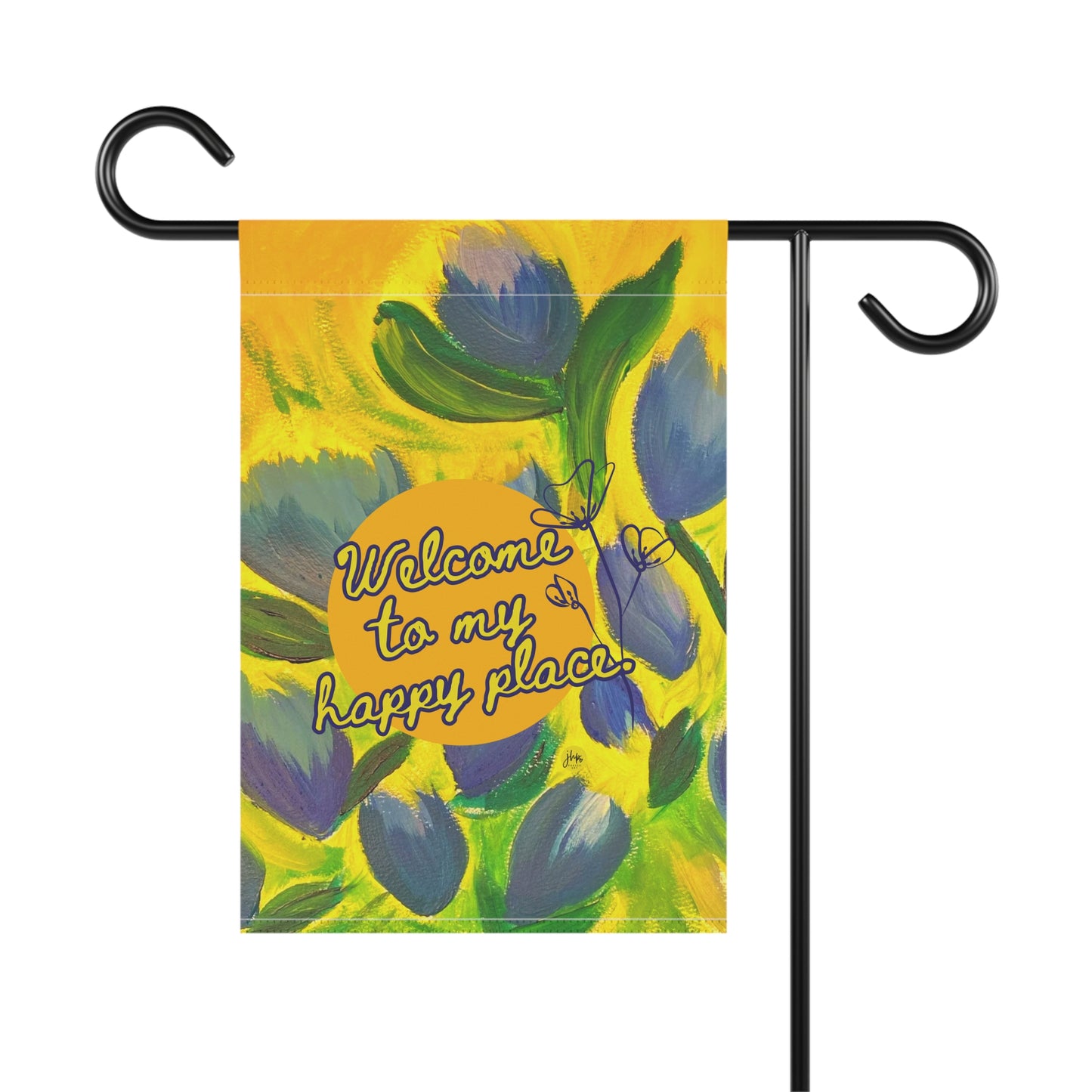 Garden Flag — "Welcome to My Happy Place" Floral Yard Banner