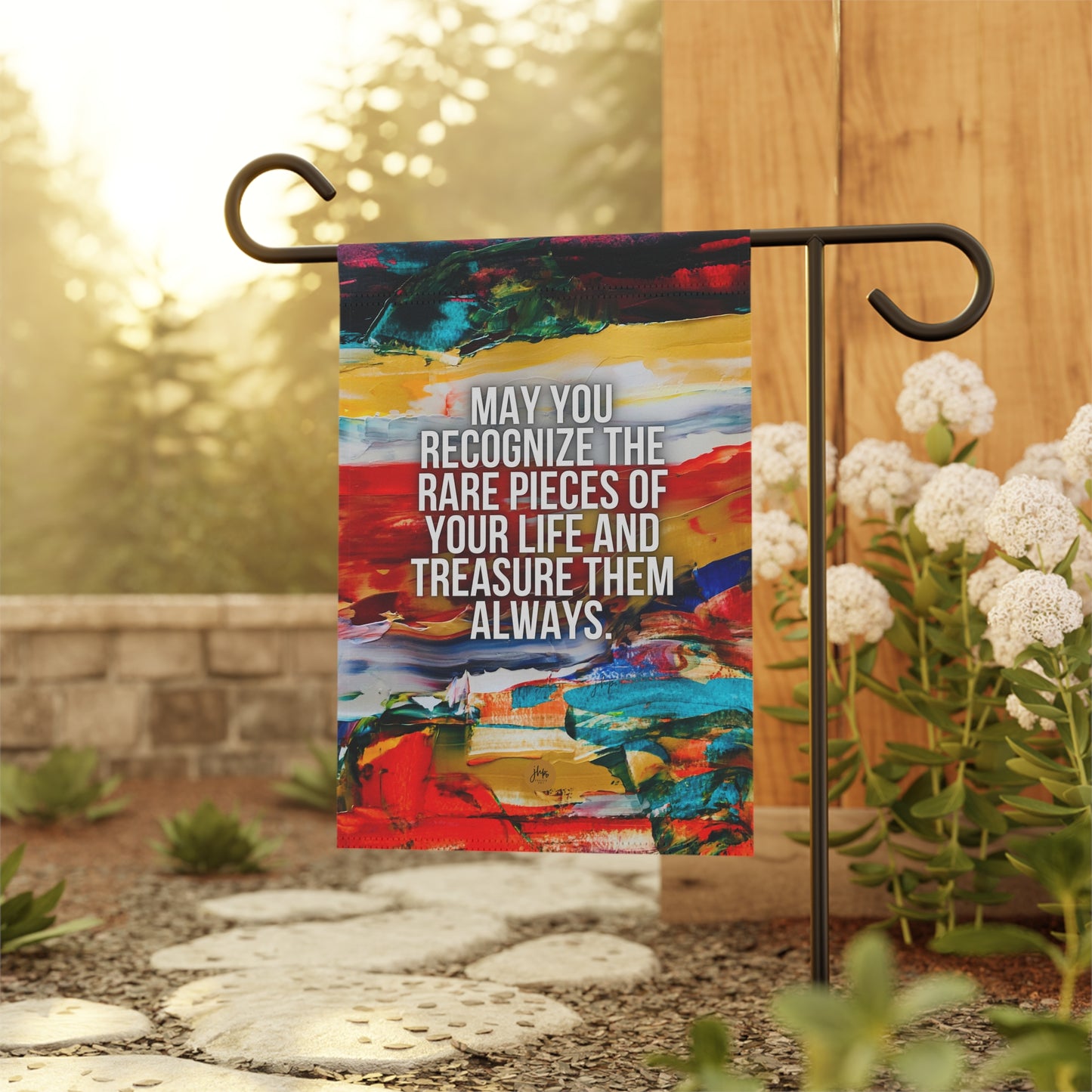 Inspirational Garden Flag - "May You Recognize the Rare Pieces of Your Life" Colorful House Banner