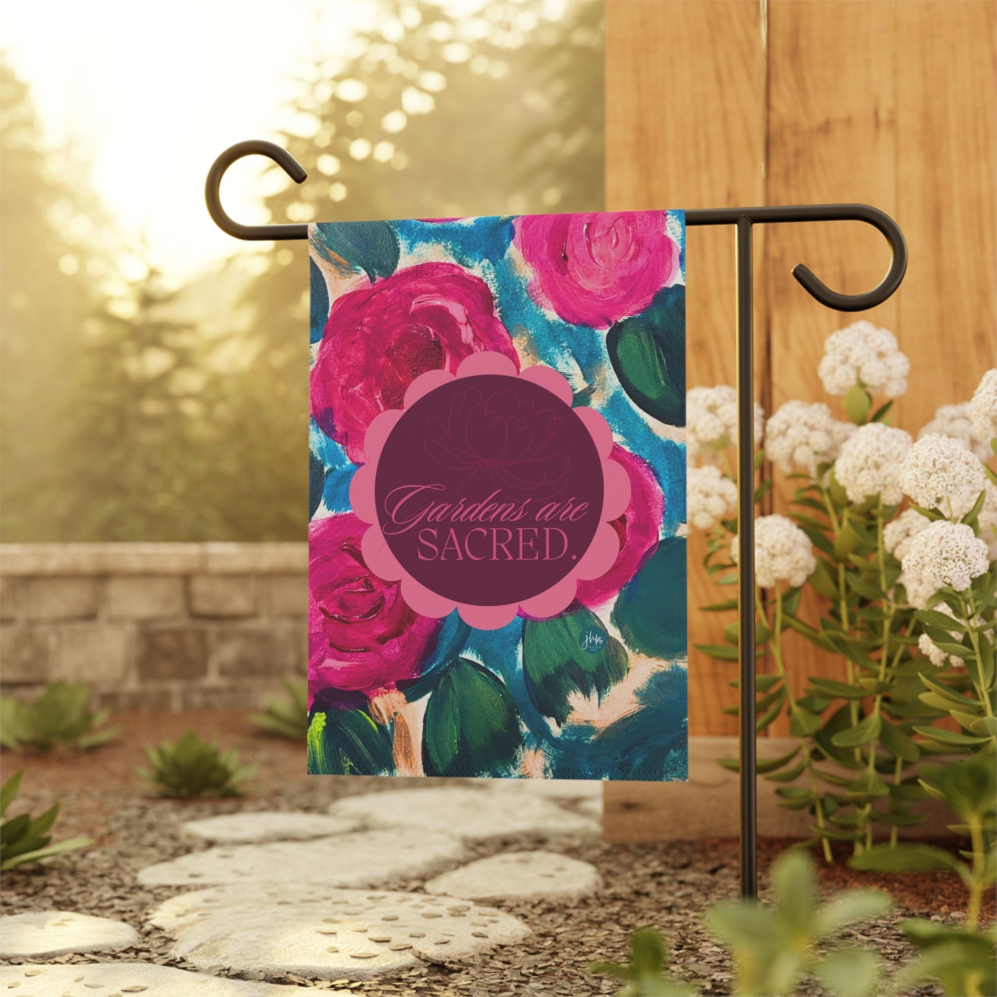 Garden Flag — “Gardens Are Sacred” Floral Decorative House & Garden Banner