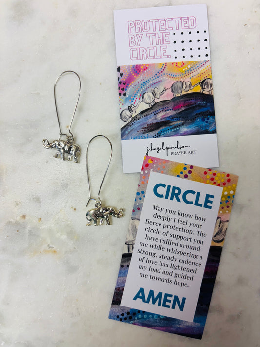 Circle Elephant Long Drop Earrings
