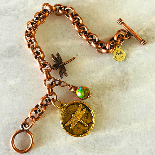 Dragonfly Flutters Copper Bracelet by jhp, Inspired