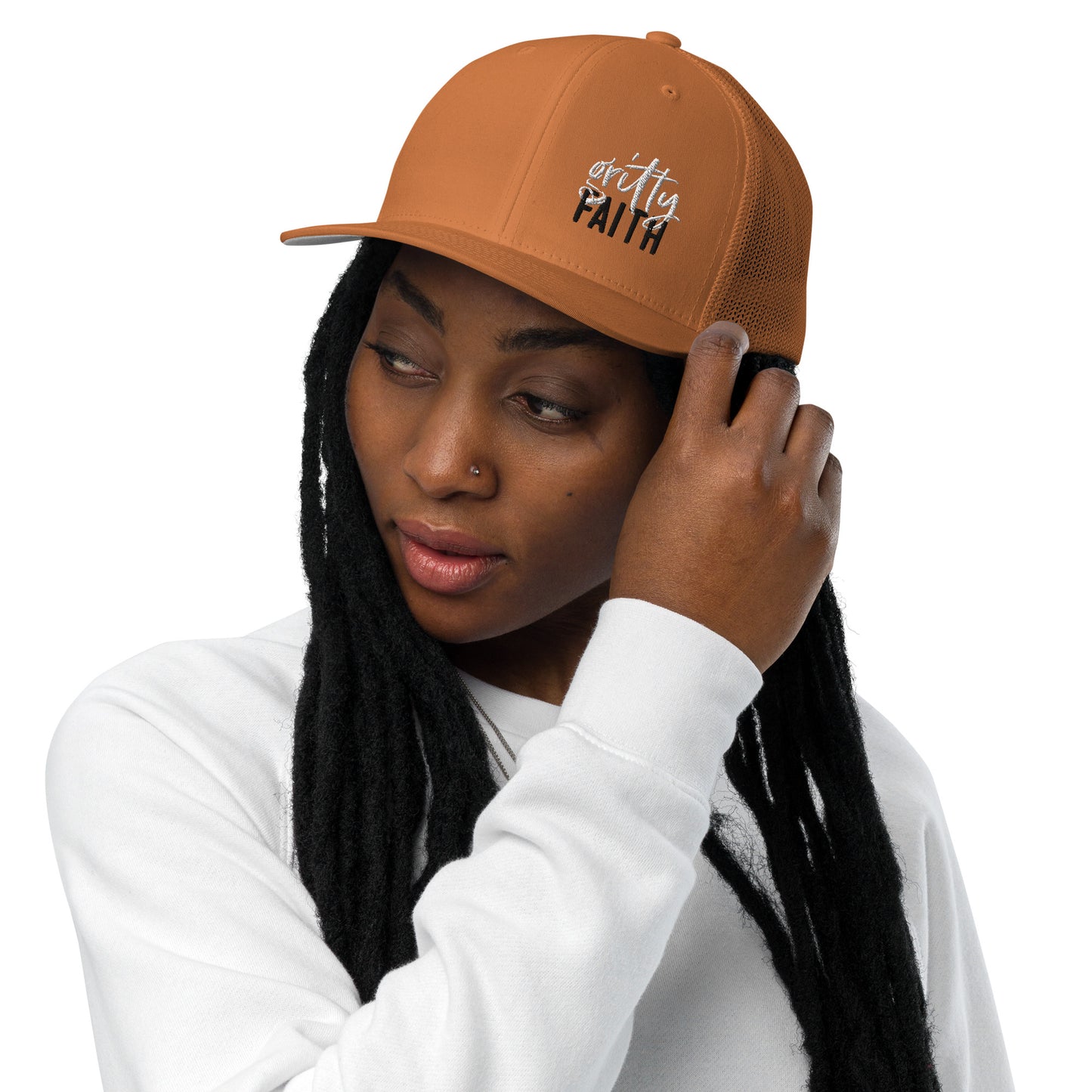 Gritty Faith Closed-back Trucker Cap White/Black Logo