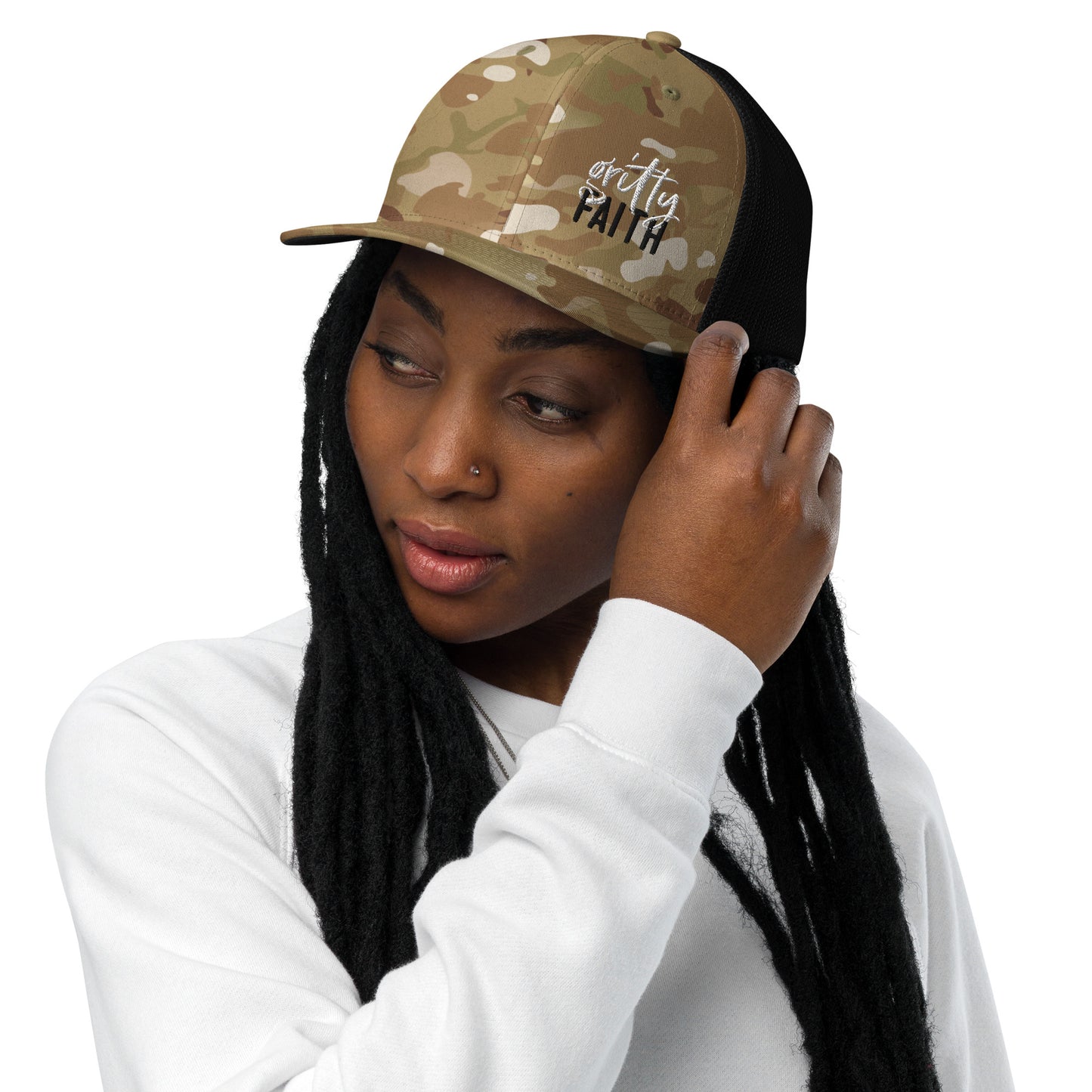 Gritty Faith Closed-back Trucker Cap White/Black Logo